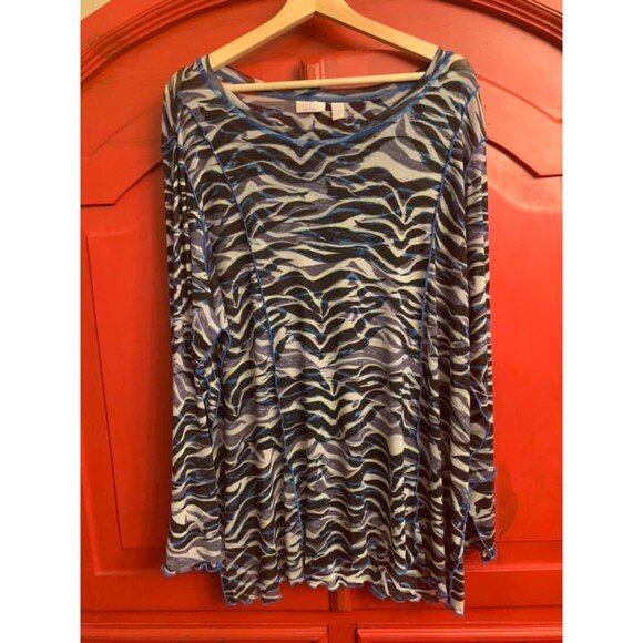 Logo Lori Goldstein 2X Layer Piece Zebra  Royal Blue Trim Stretchy Soft CUTE EUC - Picture 1 of 3